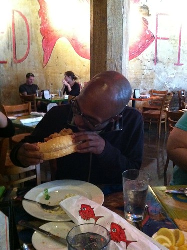 MeKoi Scott eating a po boy